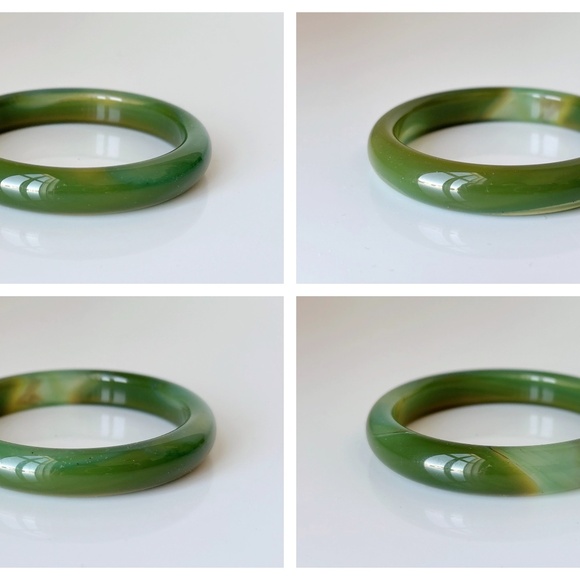 52mm Natural Green Banded Agate Round Bangle BA121 - Picture 3 of 10